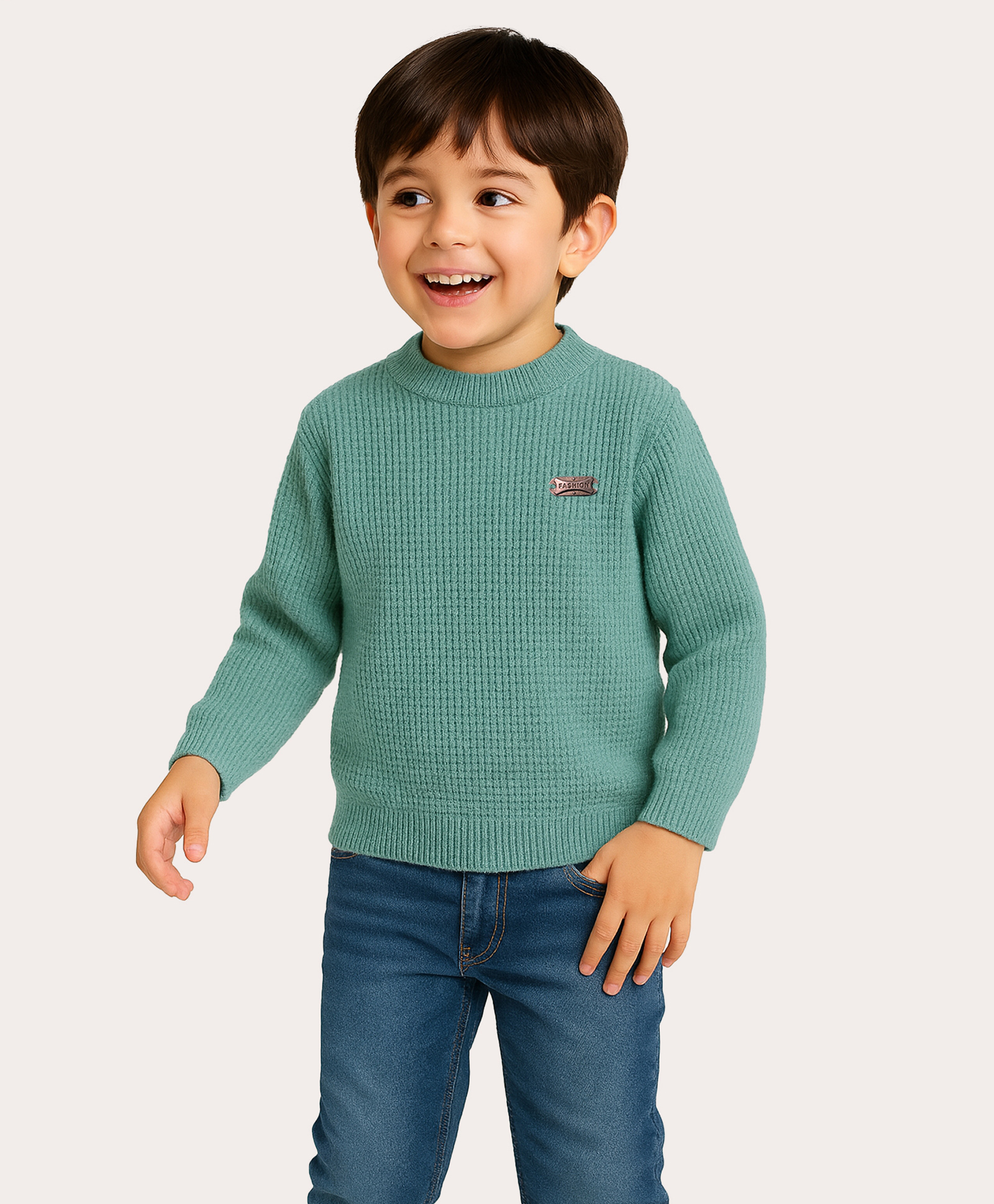 KUCHIPOO Fleece Knit Full Sleeves Textured Sweater - Aqua Green-picture-36