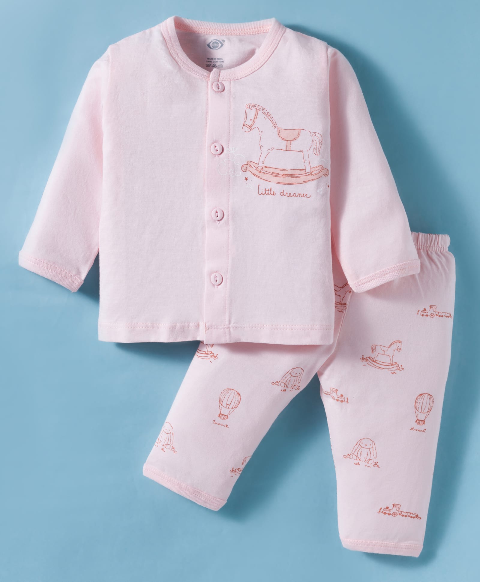 Zero Sinker Knit Full Sleeves Night Suit With Animal Print - Peach-picture-32