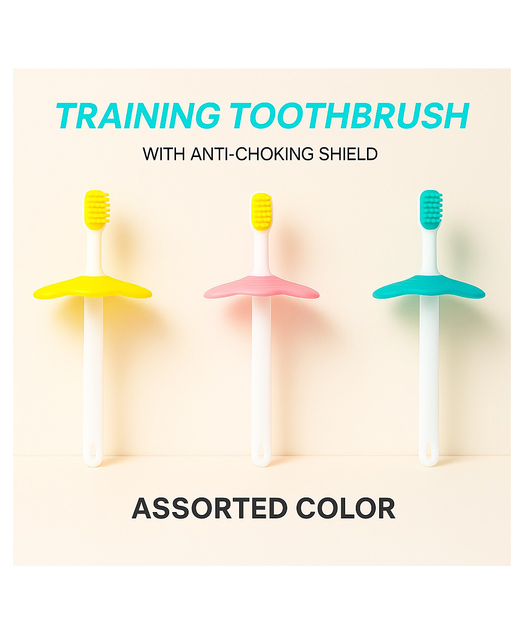 The Little Lookers Silicone Training Toothbrush with Soft Bristles, Gum Massager & Anti-Choking Shield BPA Free Easy Grip Toothbrush for Babies Kids Toddlers (Pack of 1) Assorted Color-image-39