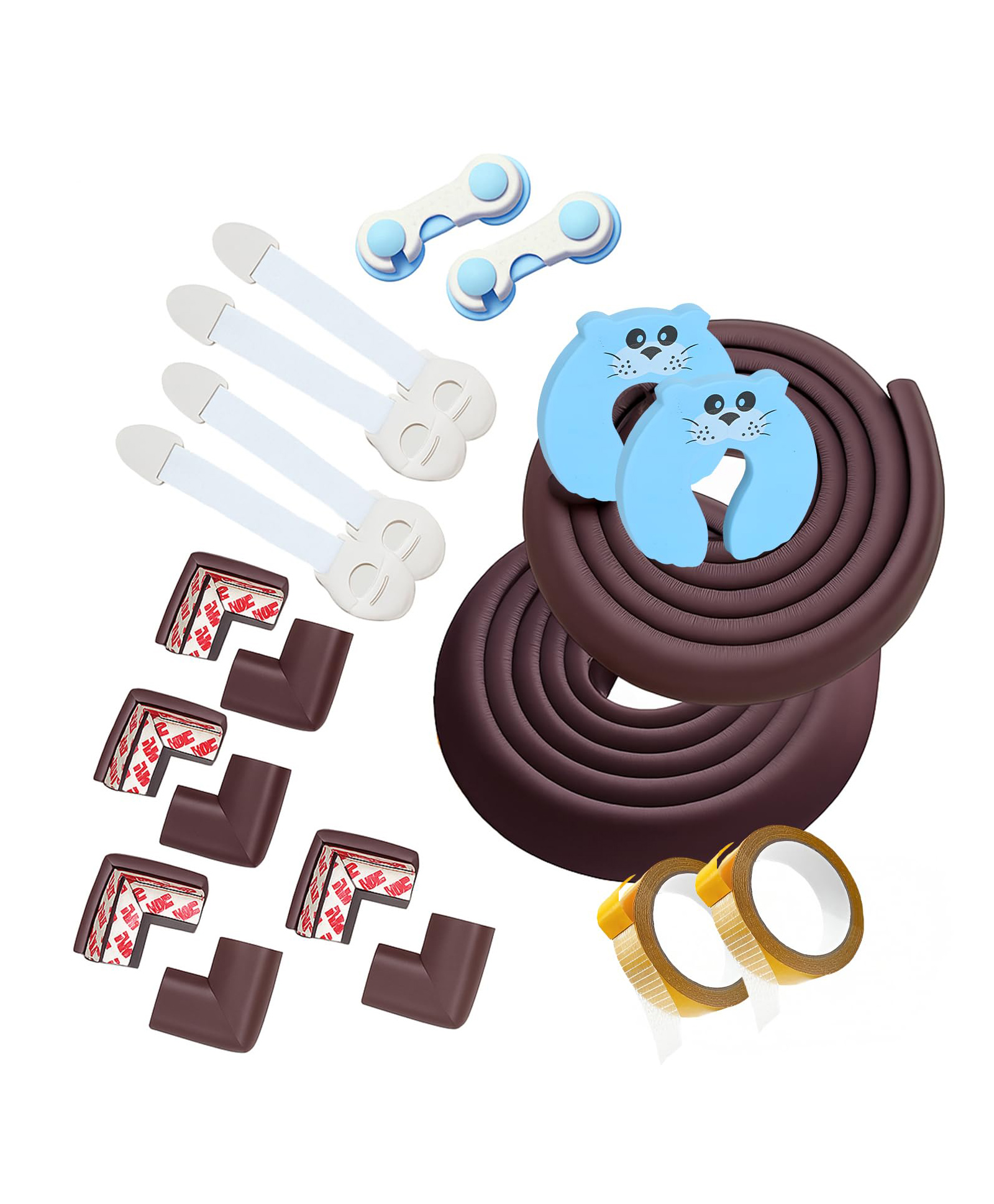 SYGA Baby Safety Set with Brown Corner Guards, Cabinet Locks, 2M Edge Protector & Door Stopper | Childproof Furniture Cushion Protection Combo for Home Safety (18, Multicolor)-image-22