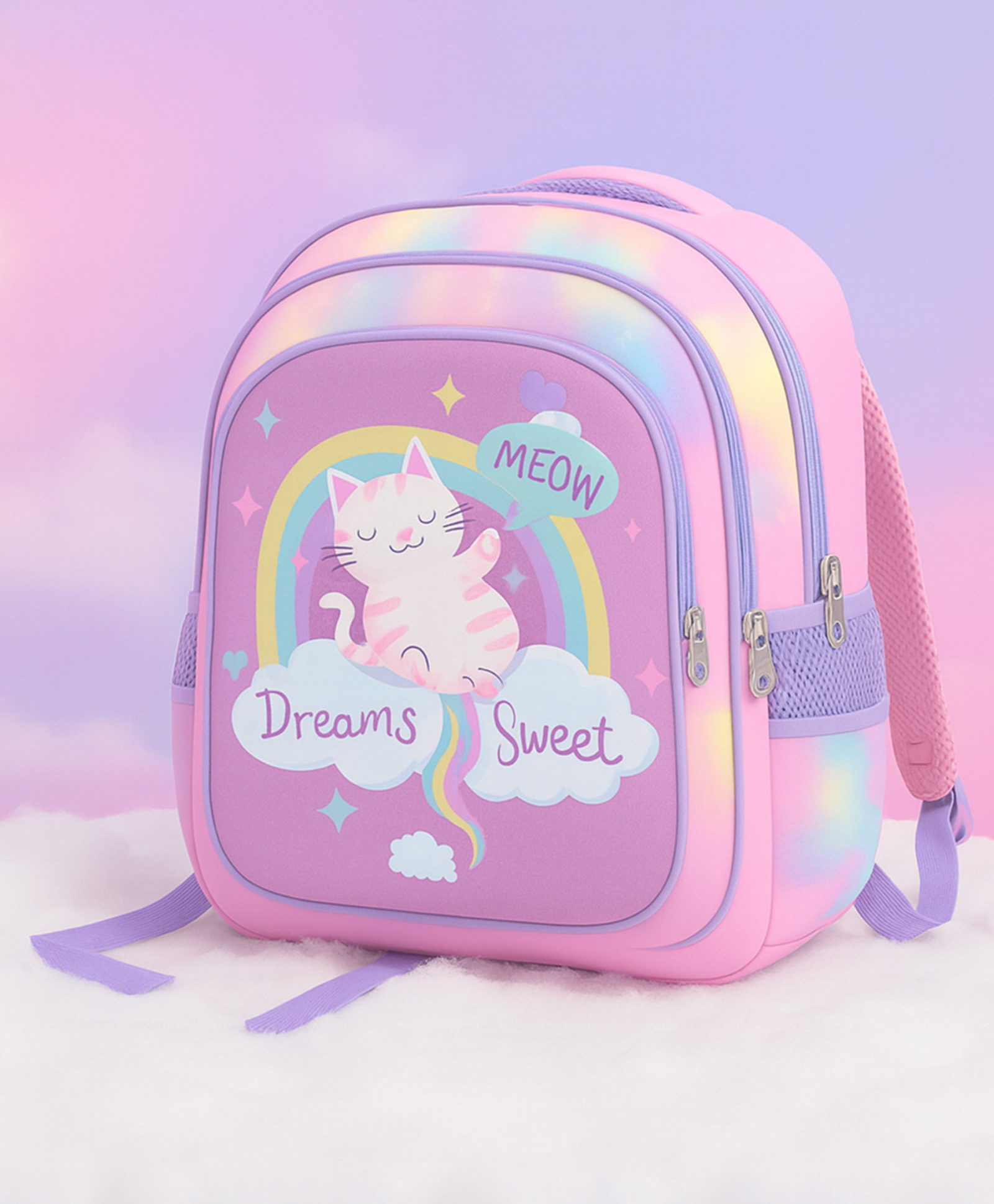 SYGA Kids Backpack Sweet Dreams Meow & Rainbow Fantasy Design with Waterproof School Bag for 6 to 9 Years School Students (Light Pink) - Height 16 Inches-picture-16