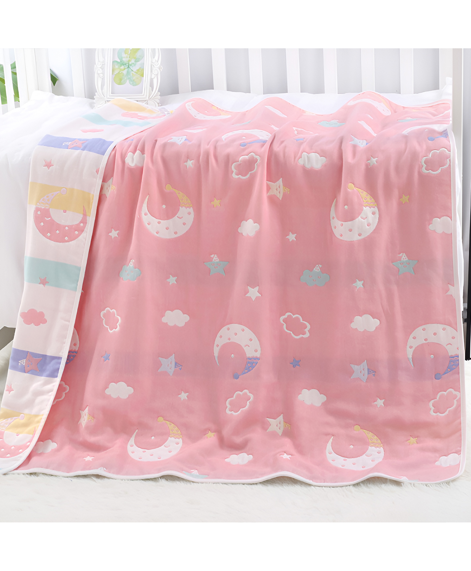 SYGA Baby Blanket Ultra Soft Star Moon Design, Cozy Cotton Blanket for Newborn Infant Toddler, Crib & Stroller Use L 110 × B 110 cm(Pink)-image-27