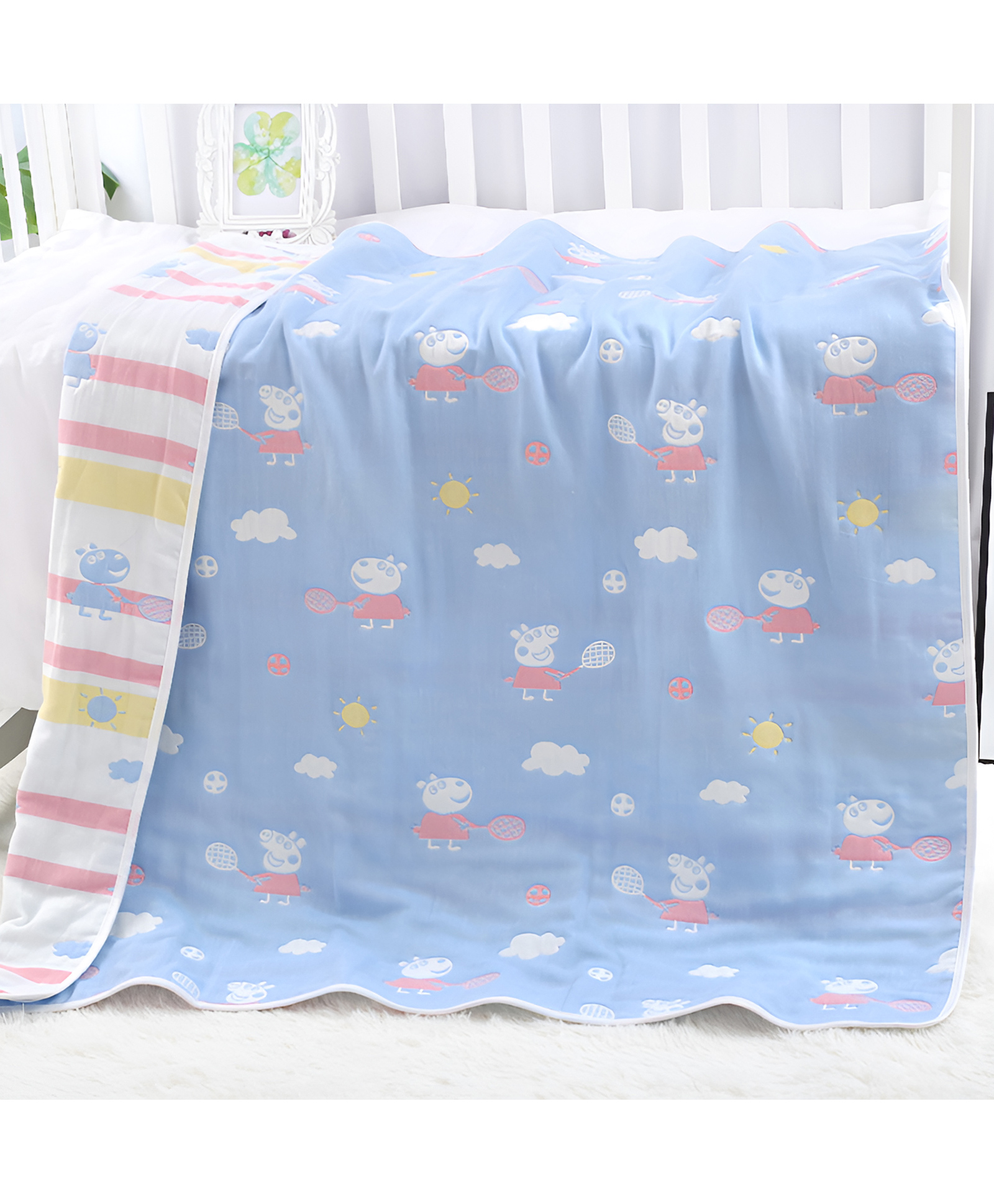 SYGA Baby Blanket Ultra Soft Mini Pig Design, Cozy Cotton Blanket for Newborn Infant Toddler, Crib & Stroller Use L 110 × B 110 cm (Blue)-image-12