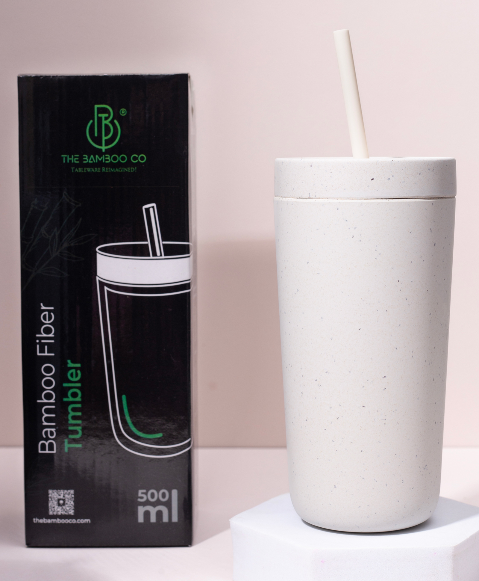 The Bamboo Co Modern Bamboo Drinking Sipper for Adults and Kids with Straw- White-image-1