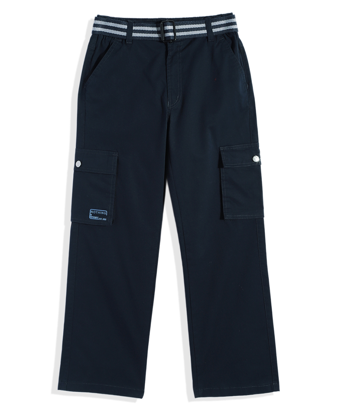 CAVIO Cotton Blend Woven Full Length Solid Cargo Pants With Belt Set - Navy Blue-picture-31