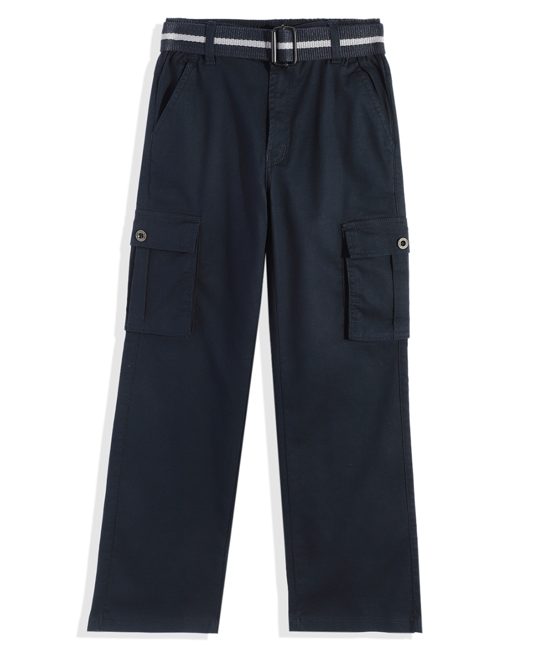 CAVIO Cotton Blend Woven Full Length Solid Cargo Pants With Belt Set - Navy Blue-picture-39