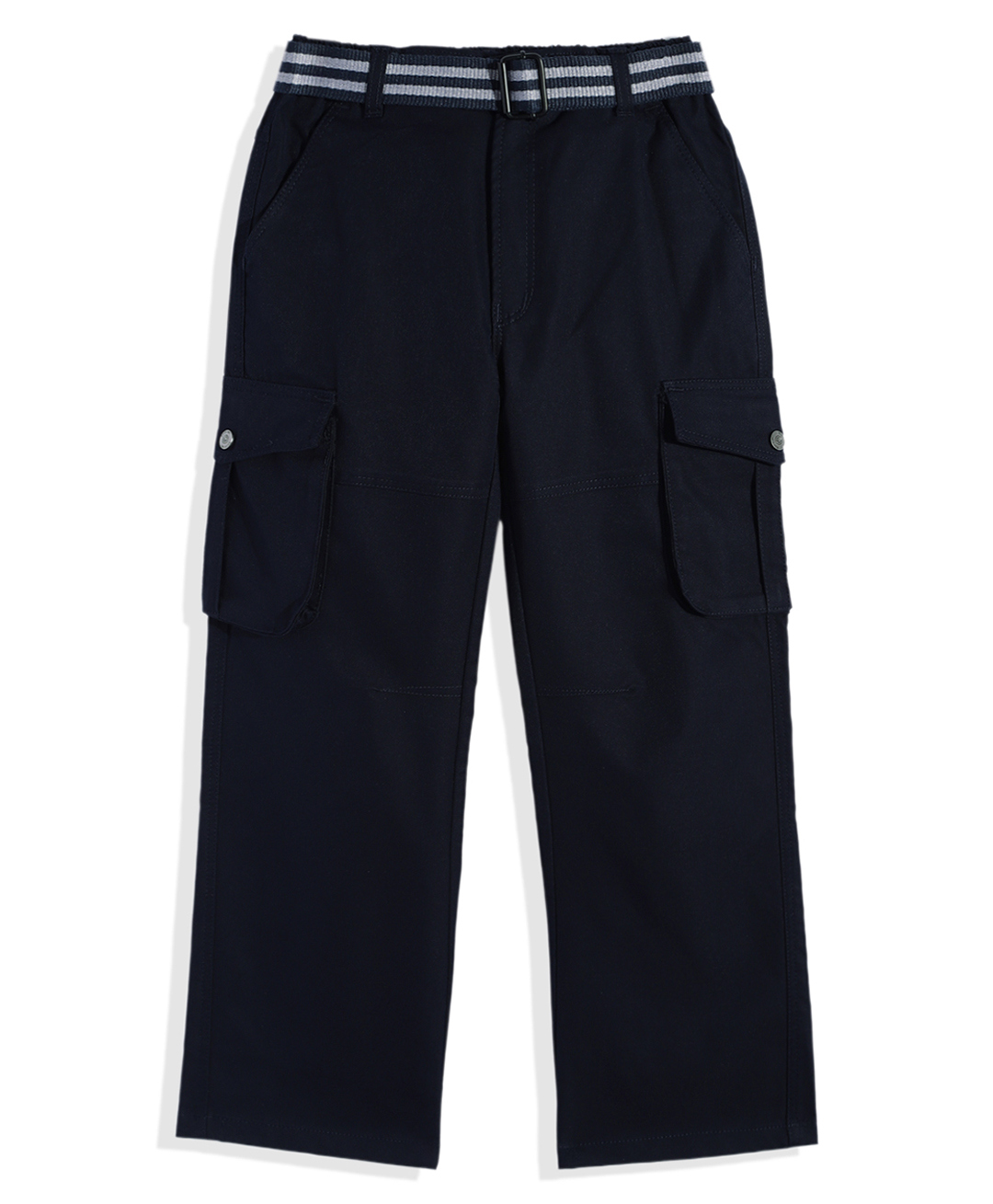 CAVIO Cotton Blend Woven Full Length Solid Cargo Pants With Belt Set - Navy Blue-picture-33