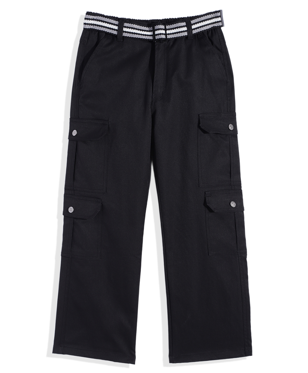 CAVIO Cotton Blend Woven Full Length Solid Cargo Pants With Belt Set - Black-picture-36