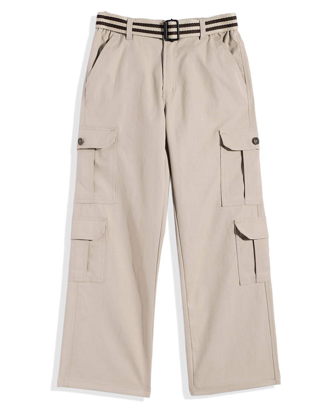 CAVIO Cotton Blend Woven Full Length Solid Cargo Pants With Belt Set - Cream-picture-35