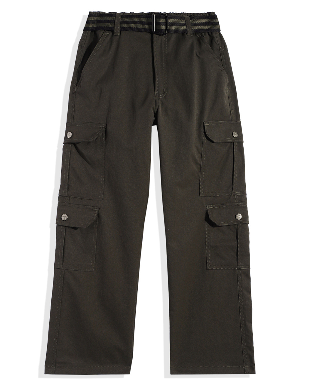 CAVIO Cotton Blend Woven Full Length Solid Cargo Pants With Belt Set - Dark Green-picture-38