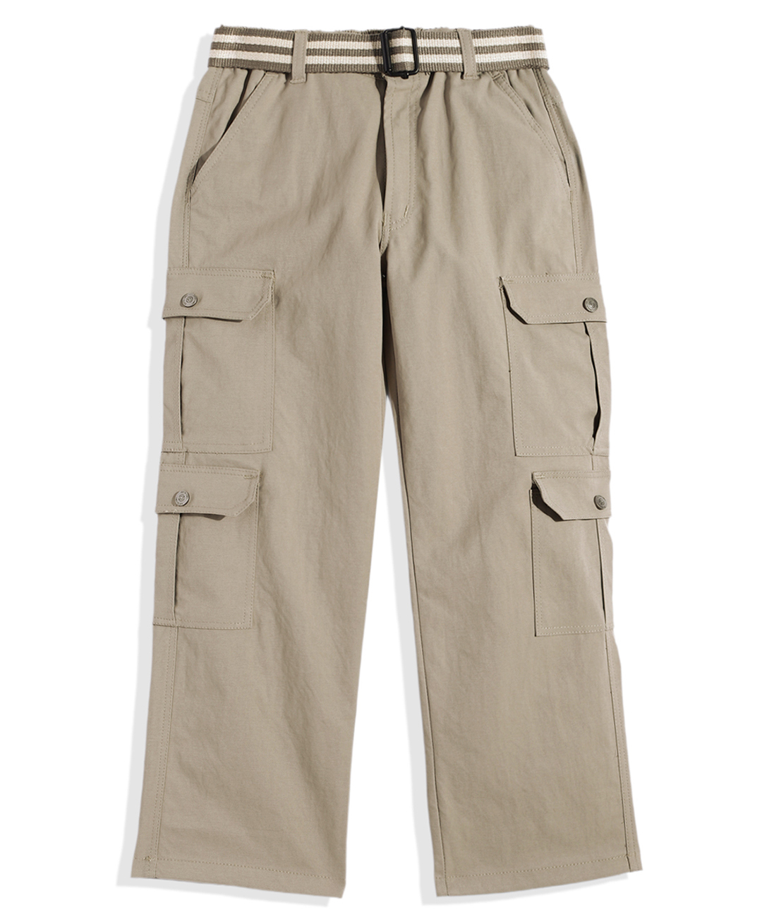 CAVIO Cotton Blend Woven Full Length Solid Cargo Pants With Belt Set - Khaki-picture-25