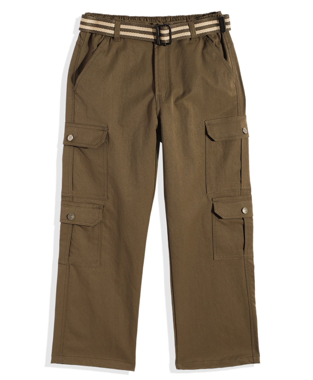 CAVIO Cotton Blend Woven Full Length Solid Cargo Pants With Belt Set - Olive Green-picture-34