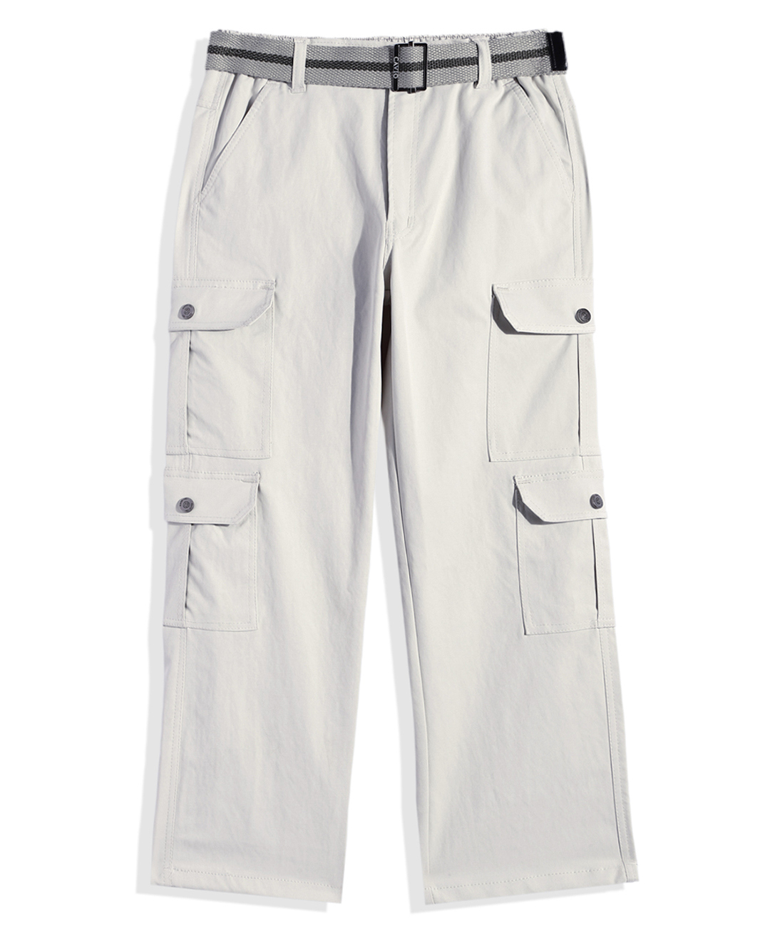 CAVIO Cotton Blend Woven Full Length Solid Cargo Pants With Belt Set - White-picture-33