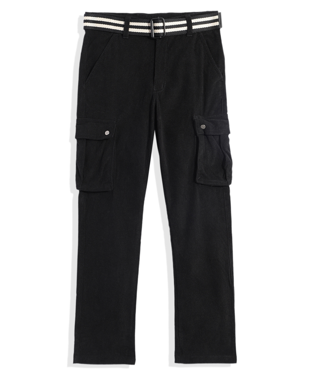 CAVIO Cotton Blend Woven Solid Cargo Pant With Belt - Black-picture-11