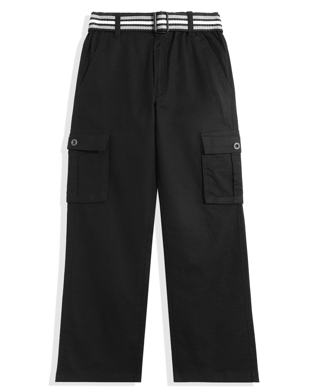 CAVIO Cotton Woven Solid Cargo Pant With Belt - Black-image-0