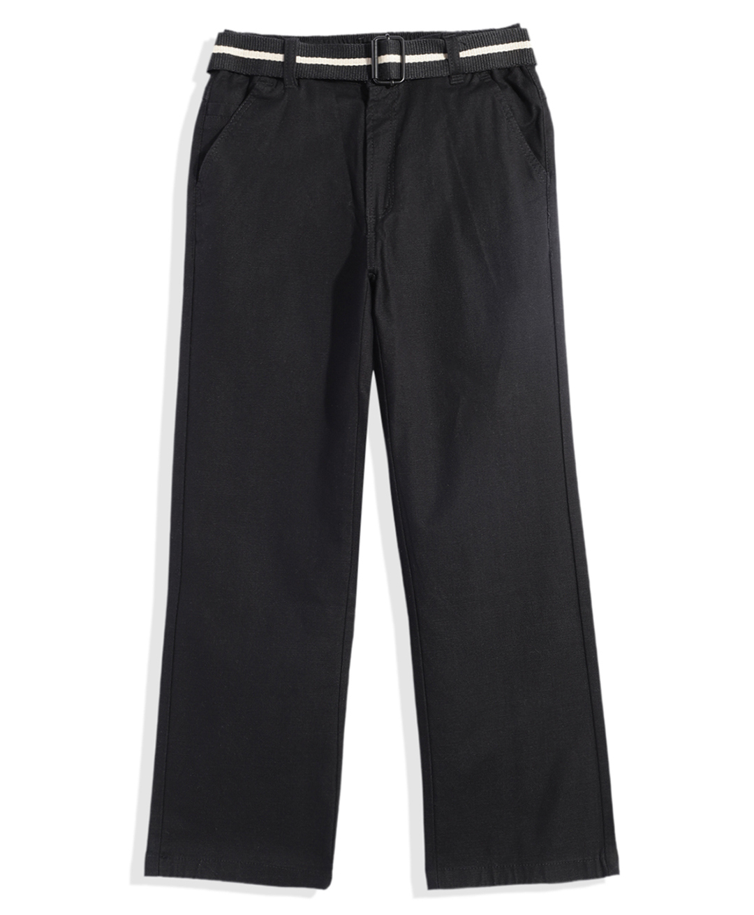 CAVIO Cotton Woven Solid Trousers With Belt - Black-image-43