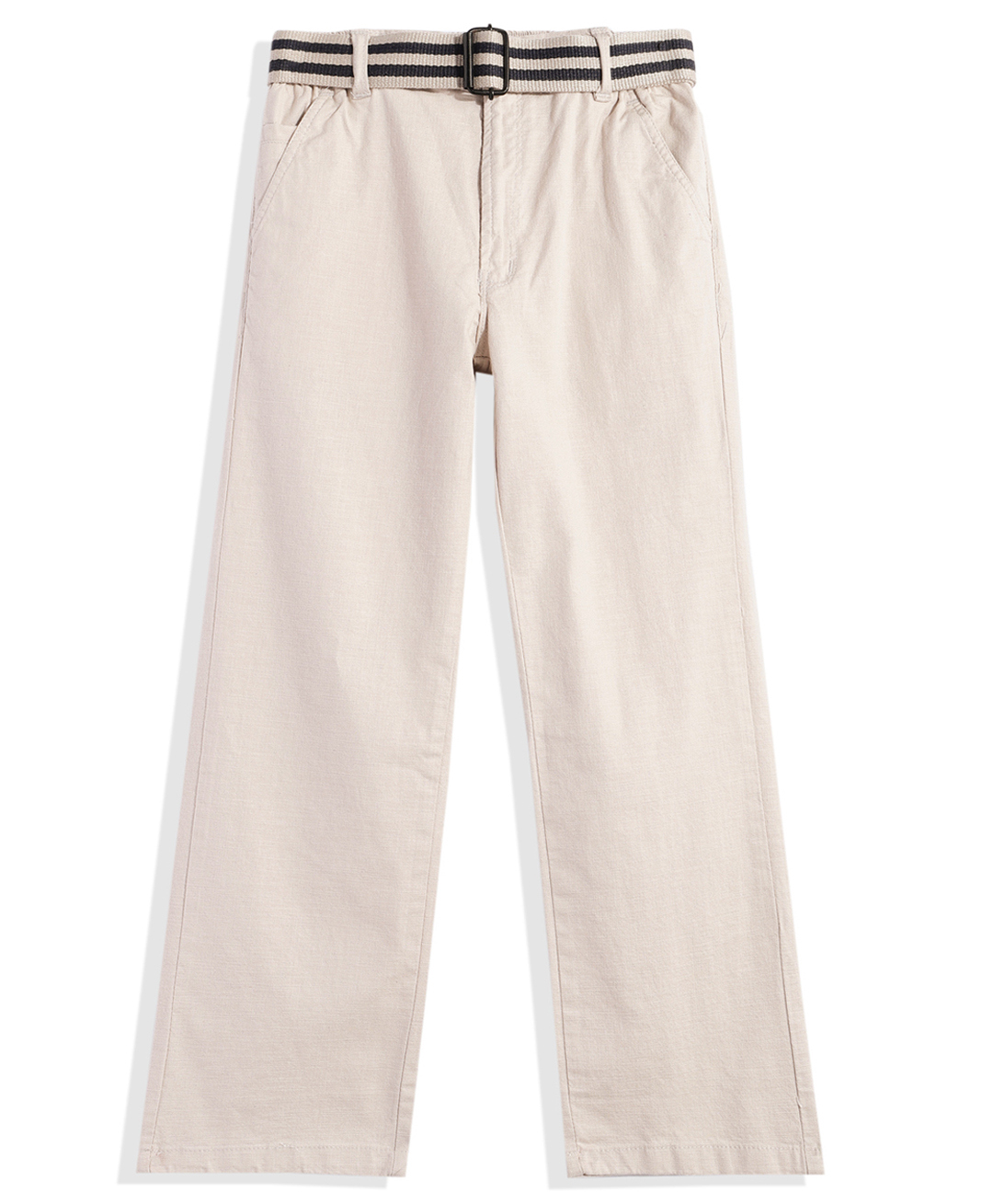 CAVIO Cotton Woven Solid Trousers With Belt - Cream-picture-12