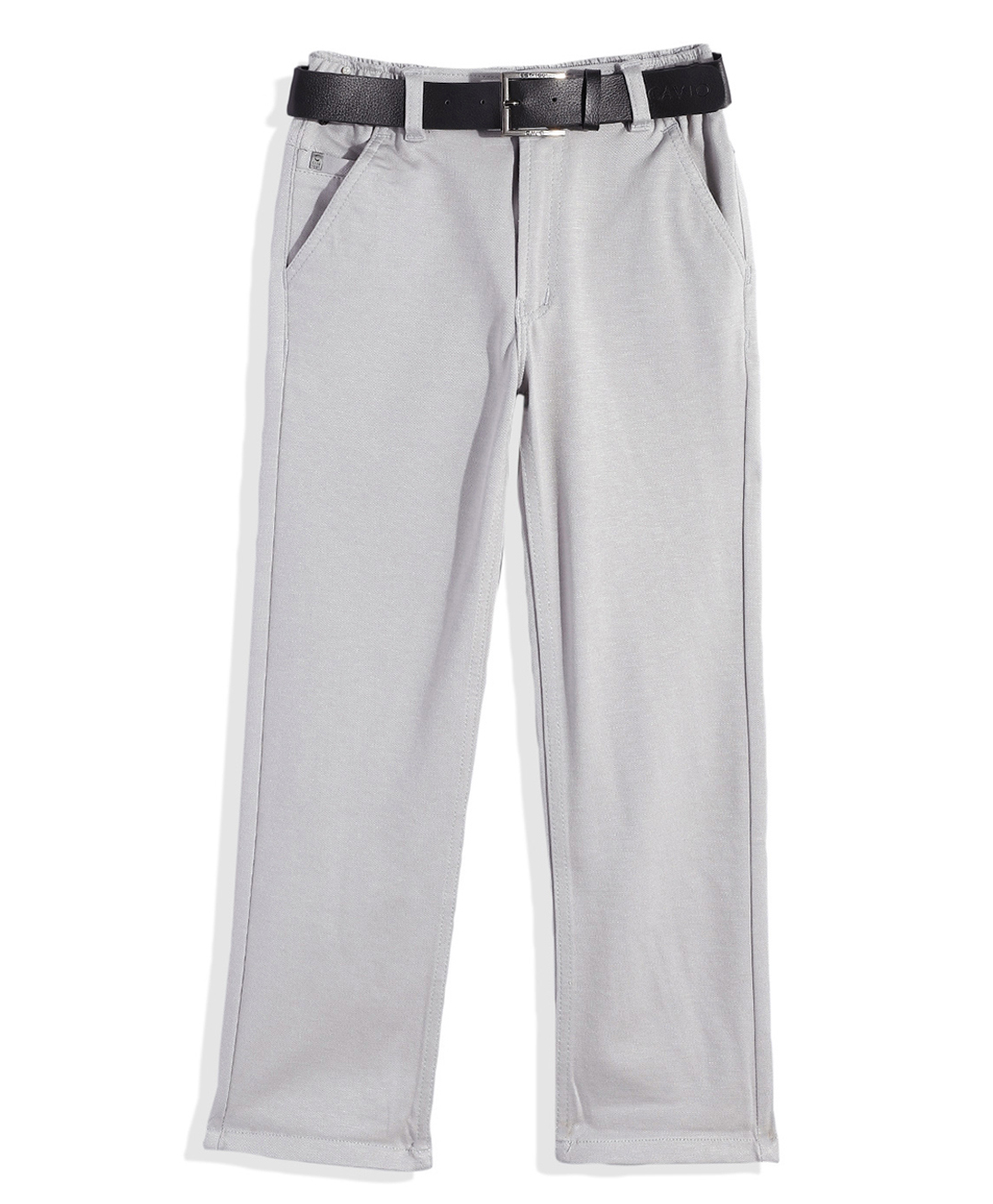 CAVIO Cotton Blend Woven Solid Trouser With Belt - Grey-picture-25