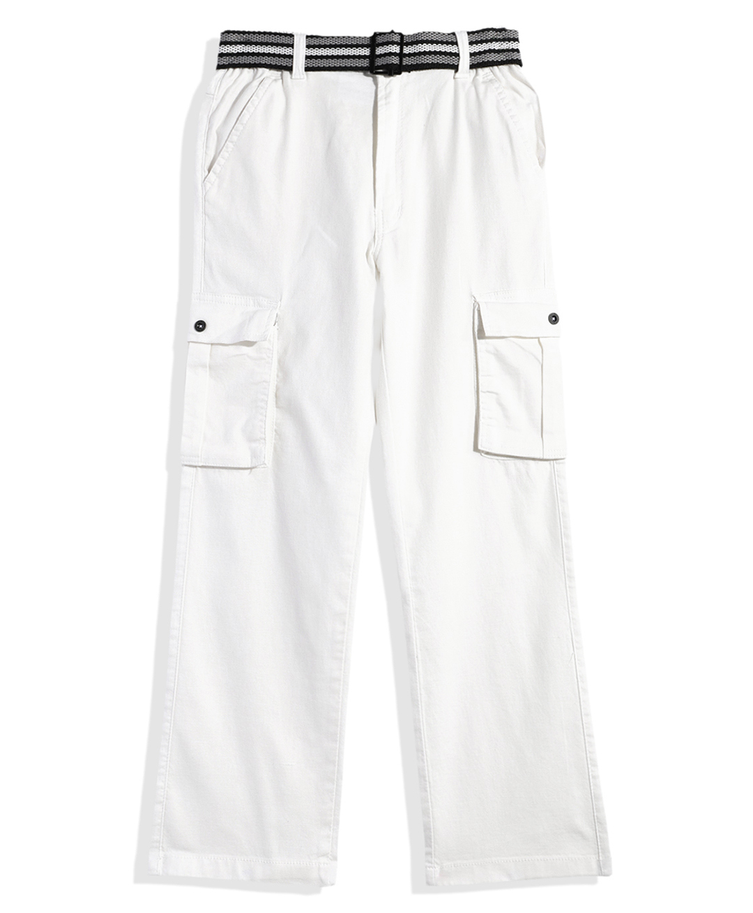CAVIO Cotton Woven Solid Cargo Pant With Belt - White-picture-13