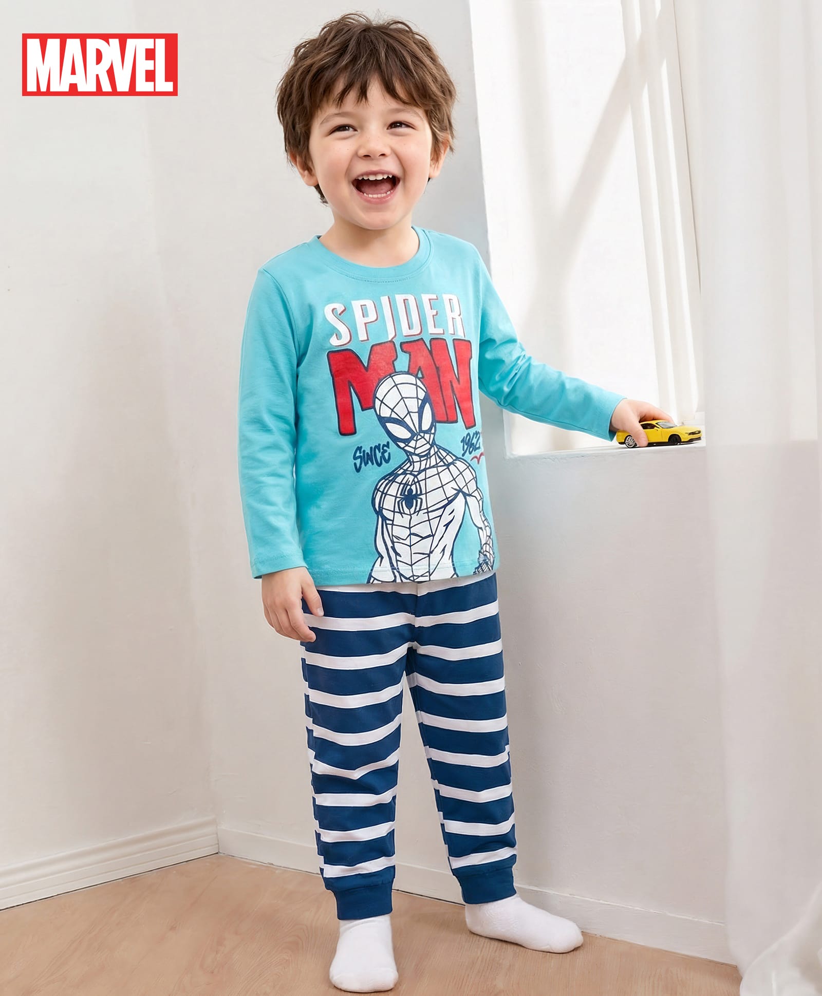 Babyhug Marvel Single Jersey Knit Full Sleeves Night Suit With Spider Man Graphics - Blue-image-48