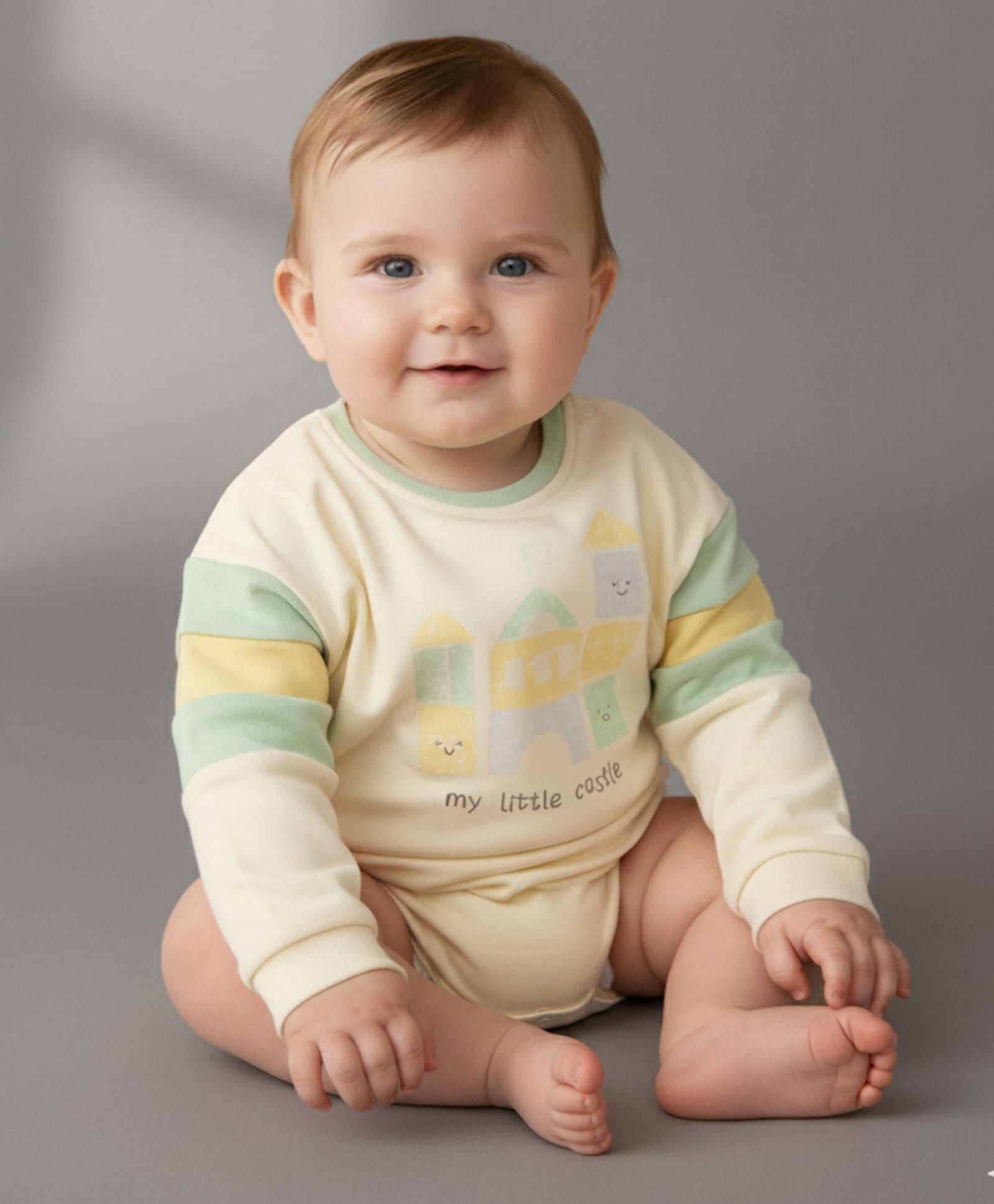 My Milestones 100% Cotton Knit Full Sleeves Castle Printed Onesie - Ecru-image-39
