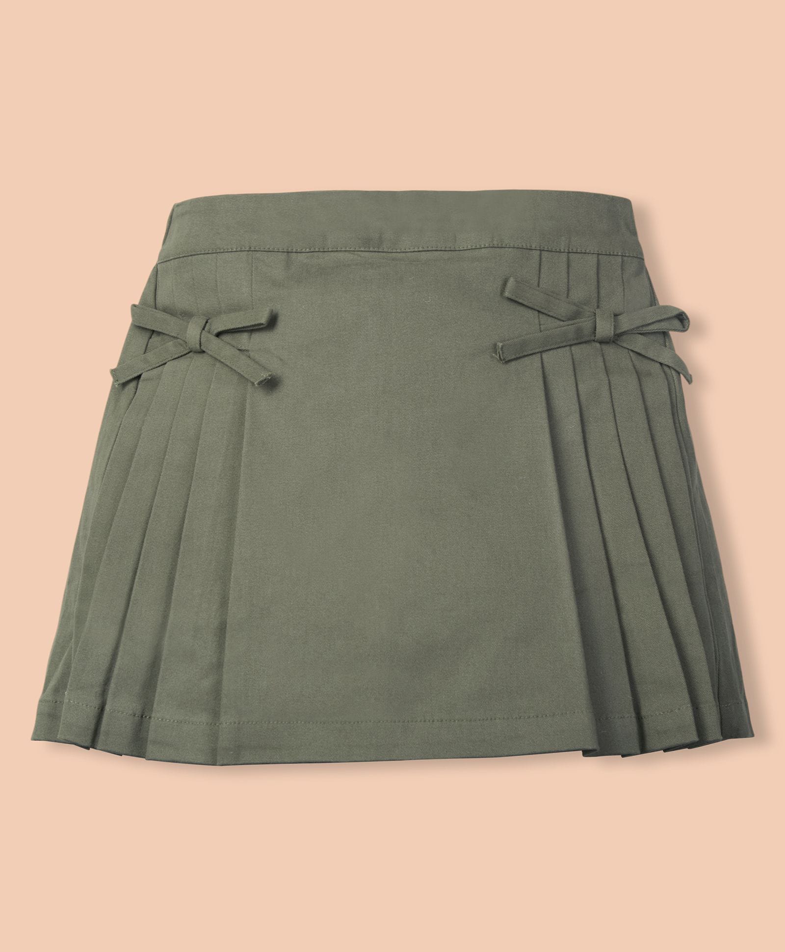 My Milestones 100% Cotton Woven Bow Detailed Pleated Skorts - Olive-picture-28