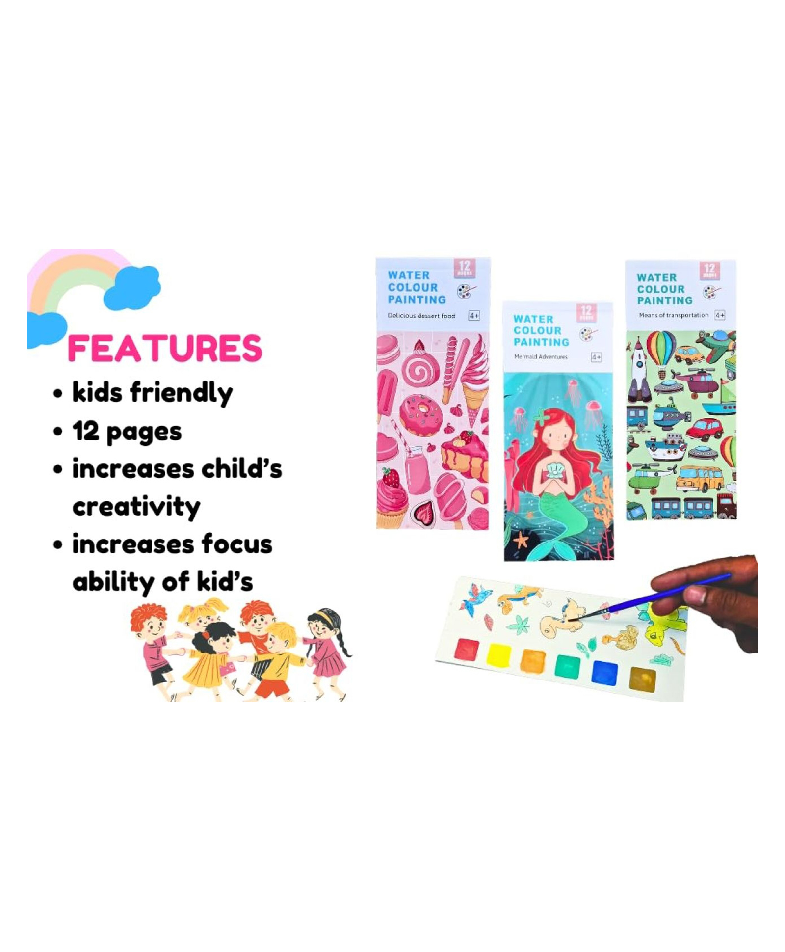 New Pinch 6 Pcs x 12 Pages Return Gift Pocket Painting Books with 6 Color Pallettes on Each Sheet, Upgraded Thick Paper, Watercolor Drawing Book for Kids Age 5-15, Color Kit for Girls & Boys Birthday-image-2