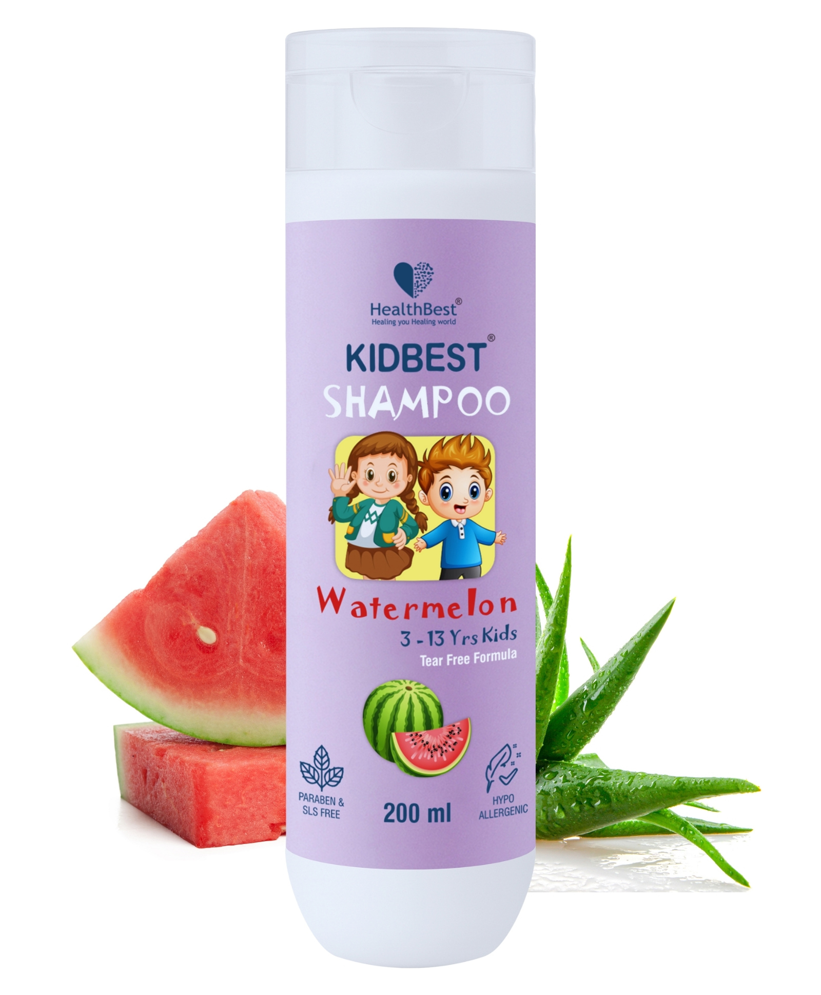 HealthBest Kidbest Tear-Free Shampoo for Kids Watermelon Flavor Sulphate & Paraben Free - 200ml-picture-15