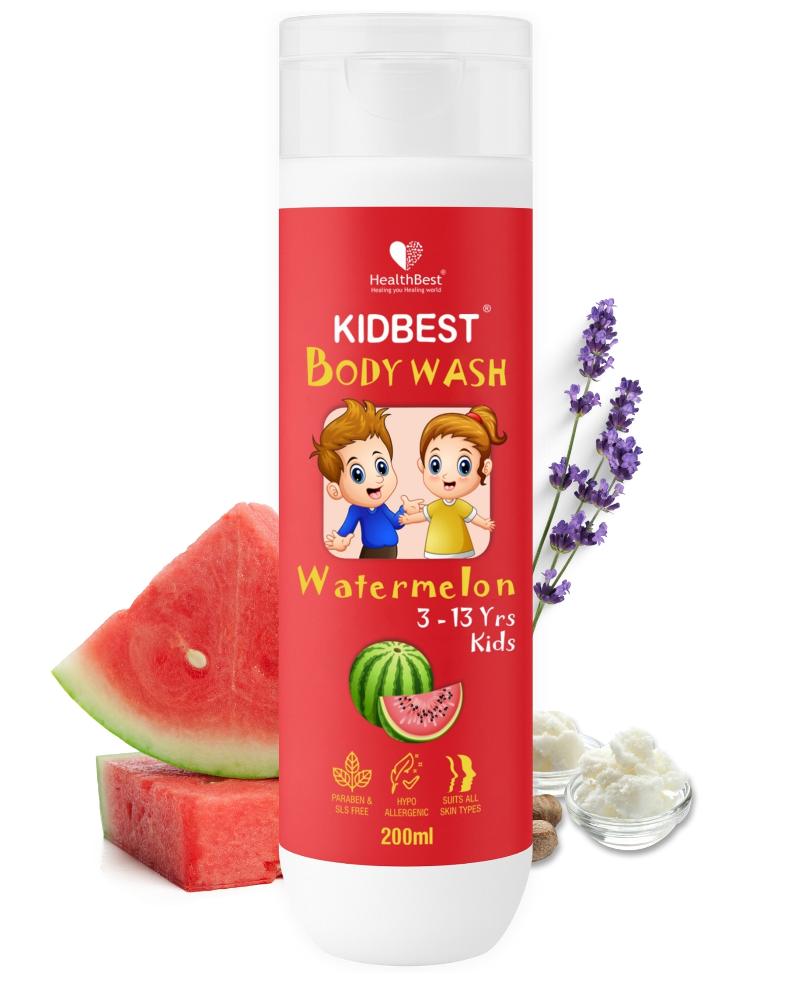 HealthBest Kidbest Body Wash Shower Gel for Kids Watermelon Flavor Tear, Paraben and SLS-Free - 200ml-picture-14