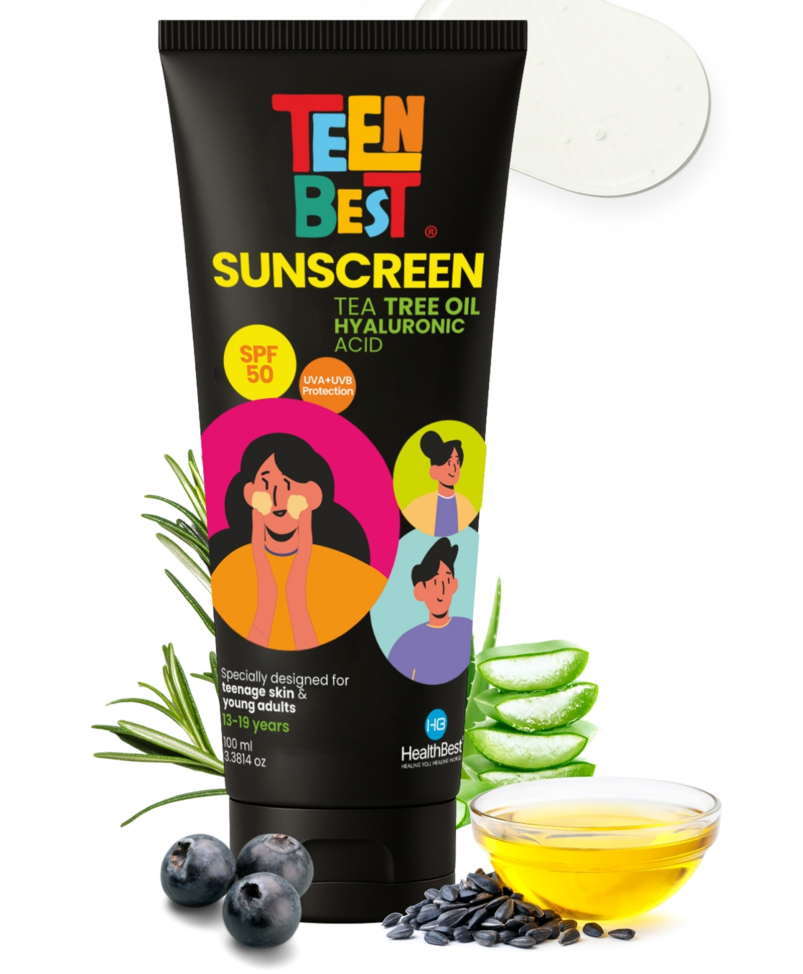HealthBest TeenBest Sunscreen SPF 50 PA++++ for Teens No White Cast, Non-Greasy, UVA UVB & Blue Light Protection - 100ml-picture-28