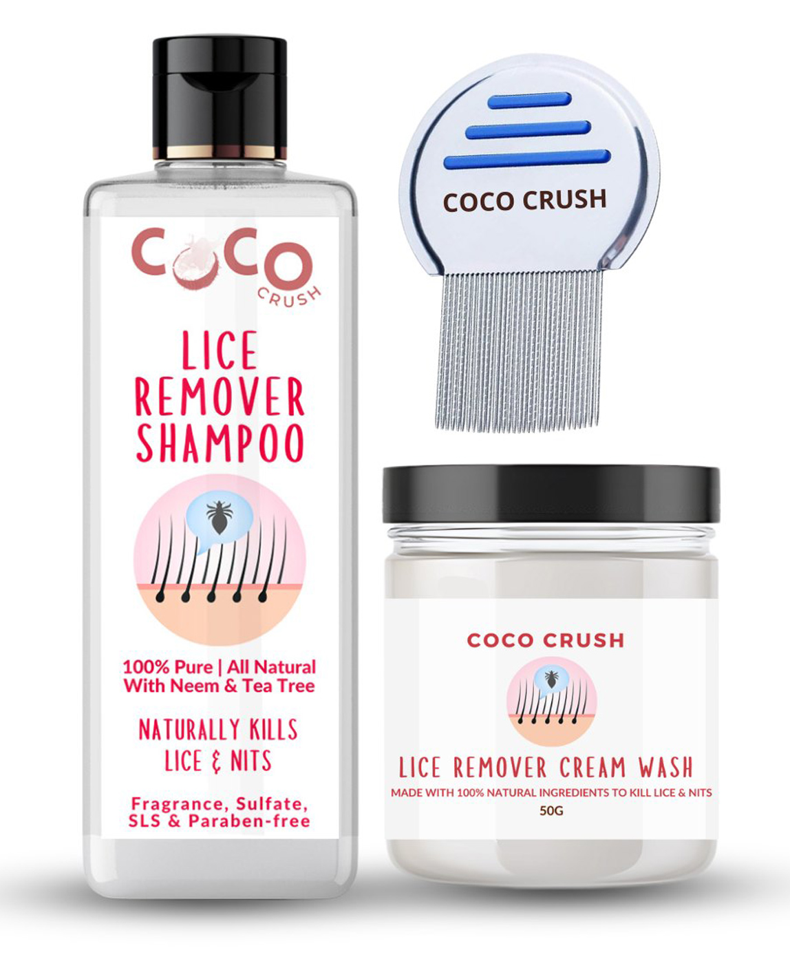 Coco Crush Lice,Nits & Eggs Treatment Shampoo, 50ml; Cream Wash, 50g; & Lice Removal Comb-picture-20