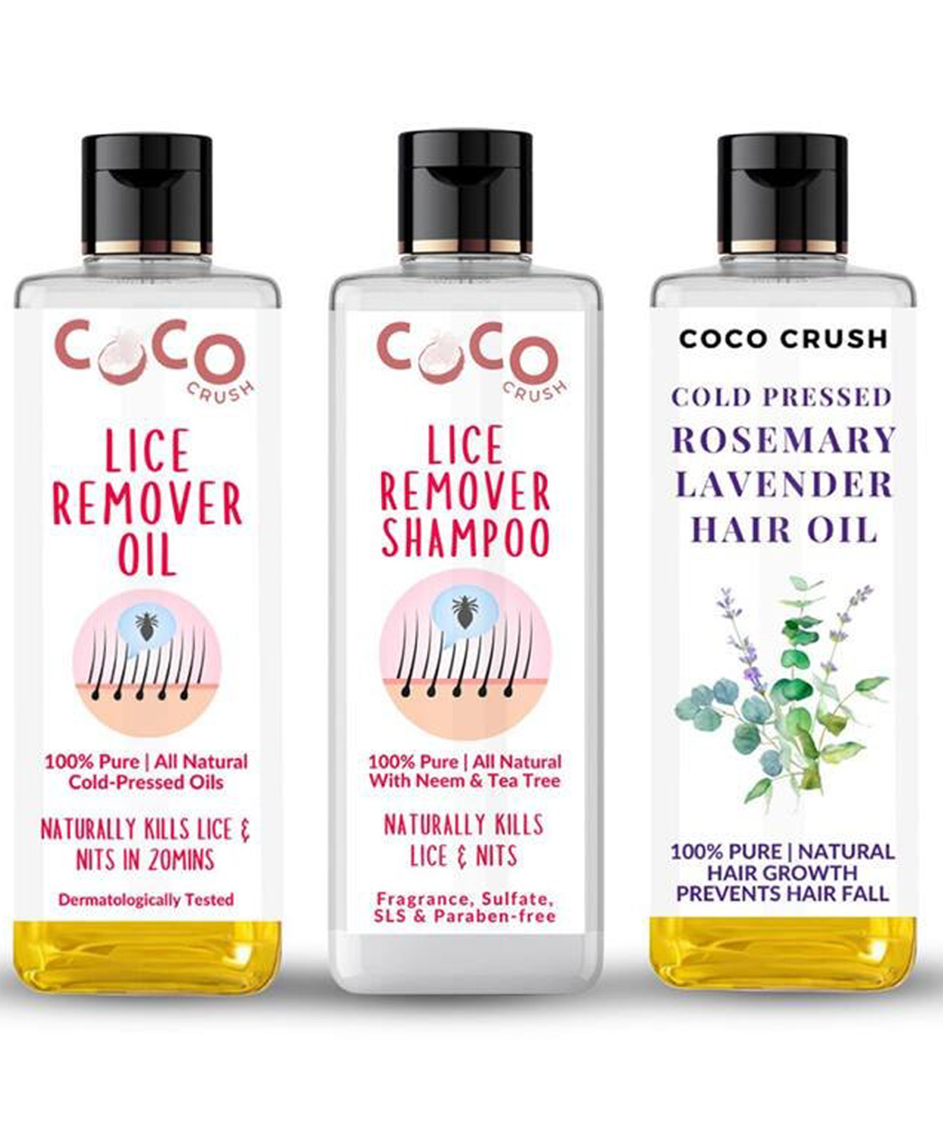 Coco Crush Natural Rosemary Lavender Hair Oil, Lice Nits Killer Organic Oil & Shampoo (3x50ml)-picture-16
