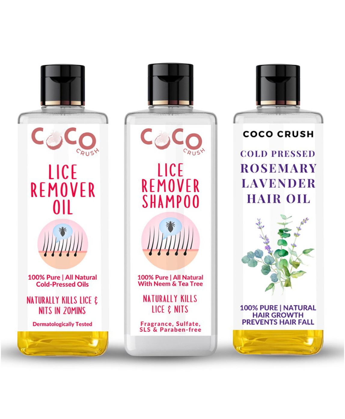Coco Crush Natural Rosemary Lavender Hair Oil, Lice Nits Killer Organic Oil & Shampoo (3x200ml)-image-43