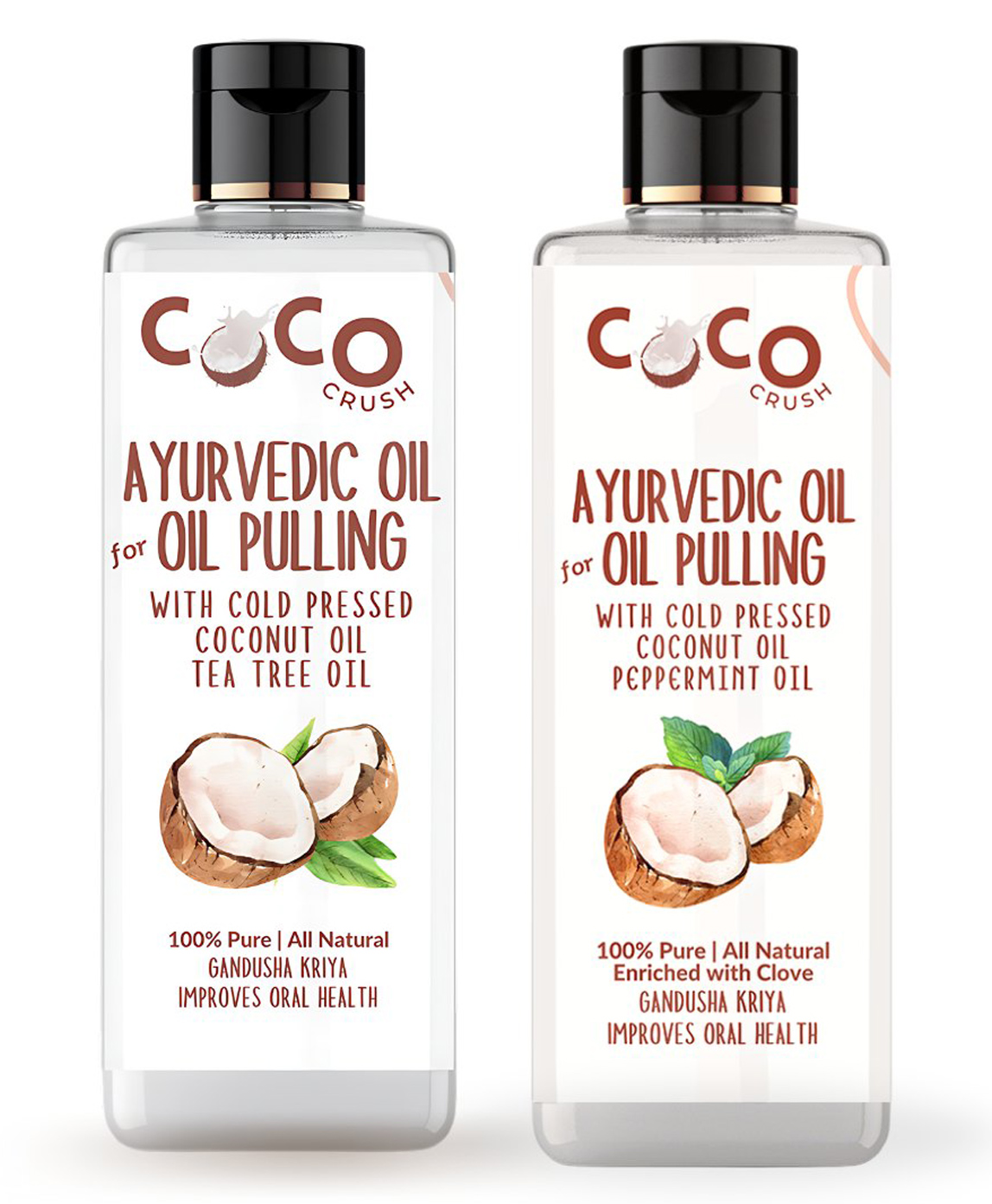 Coco Crush Ayurvedic Virgin Coconut Oil Pulling Oils - Tea Tree Flavour; Peppermint Clove Freshness (2x50ml)-image-15