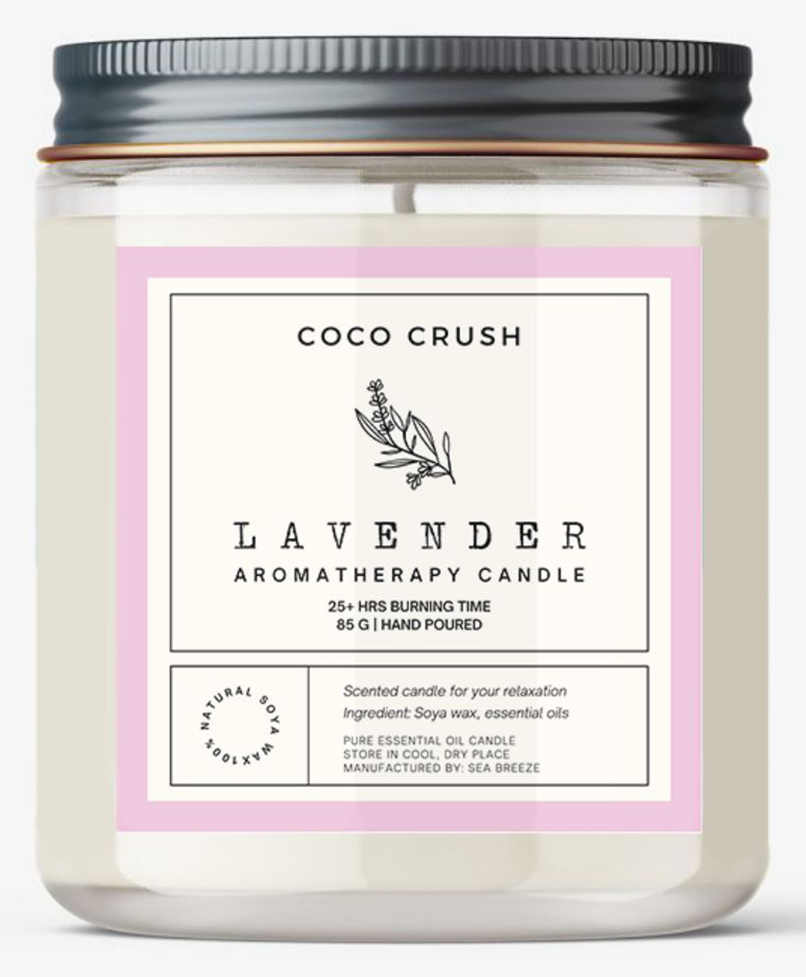Coco Crush Lavender Aroma Jar Candle -100% Pure Soy Wax, Natural Fragrance, 25Hr+ Burn Time Candle | 85g-image-21