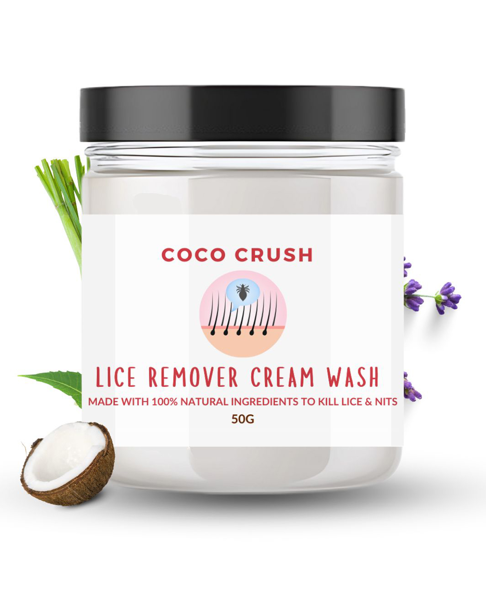 Coco Crush Lice Cream Wash, Naturally Kills Lice, Nits & Eggs in 1 Wash, Neem, Tea Tree & Camphor Oils - 50 g-image-41