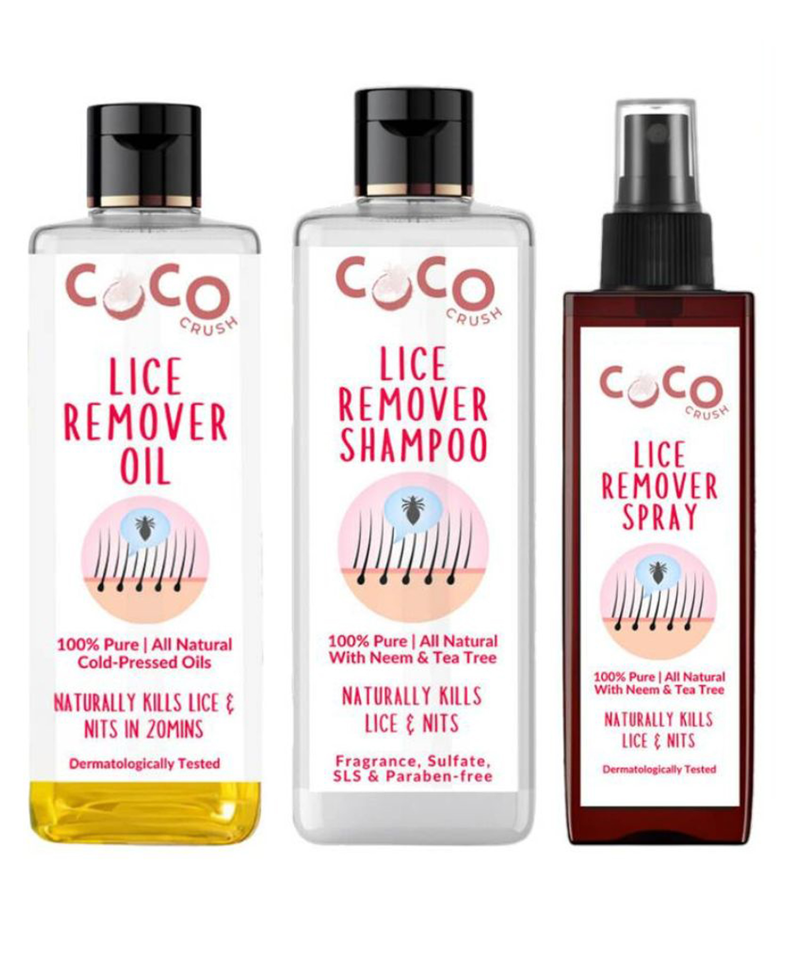 Coco Crush Ayurvedic Anti-Lice Treatment Bundle: Oil, Shampoo & Hair Spray, Kills Lice, Eggs & Nits | 100% Natural, Paraben & Suphate Free (300ml)-picture-15