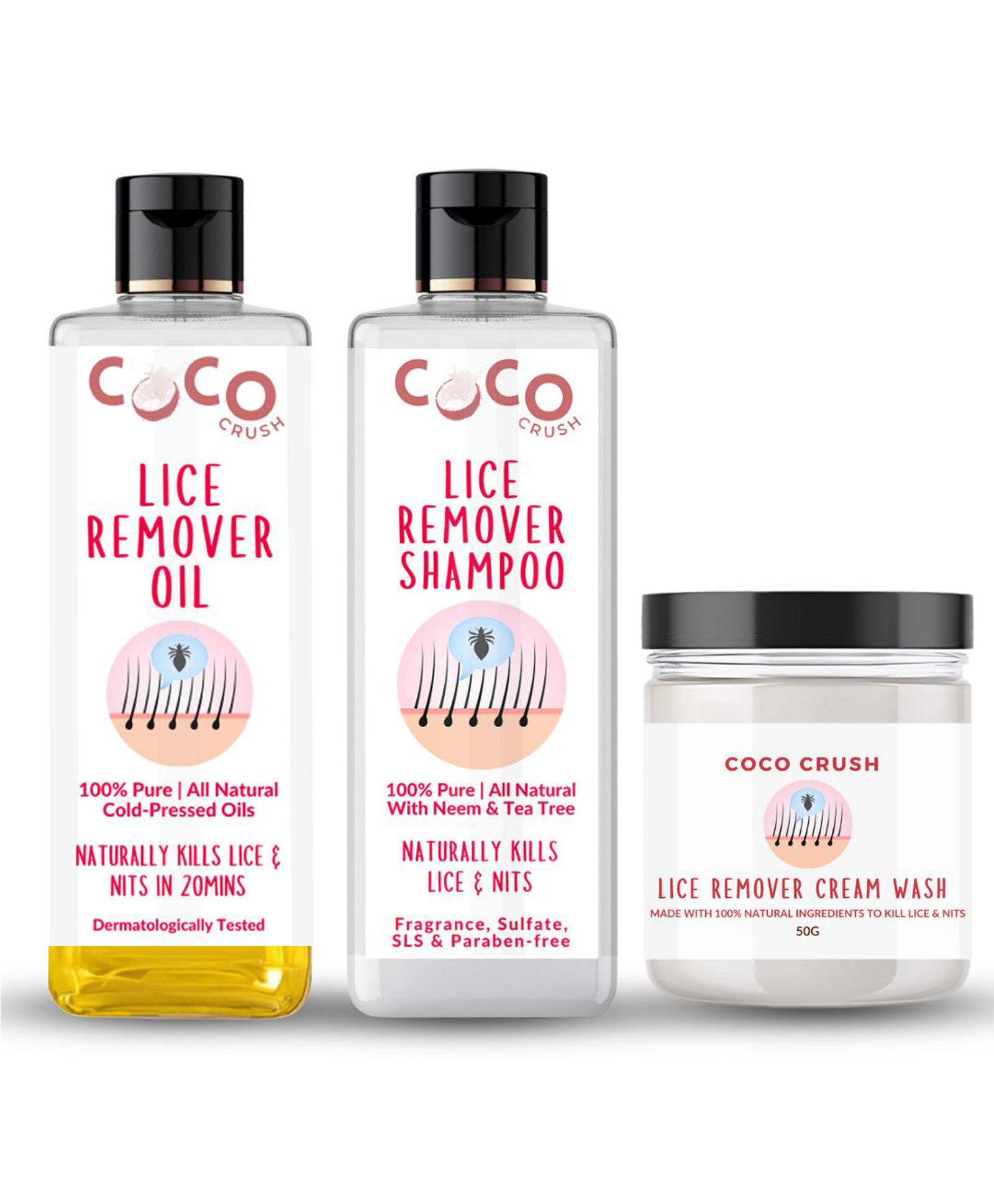 Coco Crush Natural Lice Treatment - Lice Cream Wash (50g), Lice Shampoo (50ml) and Lice Oil (200ml) Combo - Pack of 3-image-8