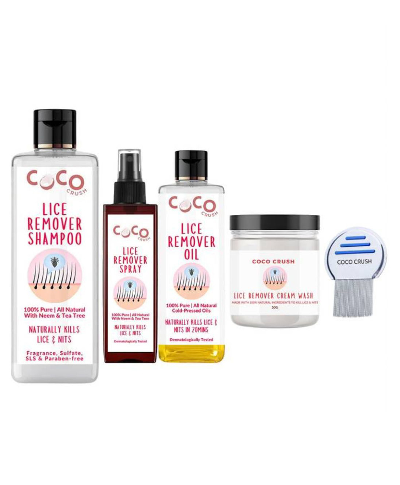 Coco Crush Natural Lice Treatment - Lice Cream Wash (50 g), Shampoo (100 ml), Oil (50 ml), Spray (50 ml), and Comb-image-45