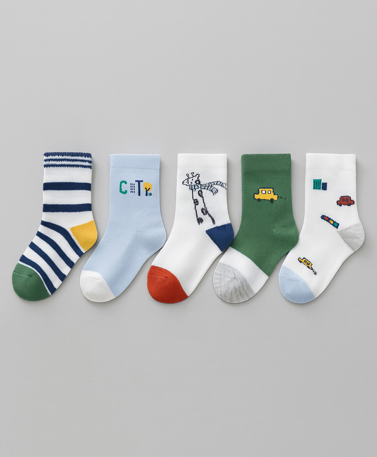SYGA 5 Pairs Cotton Giraffe and Car Print Socks - Multi Colour-picture-16