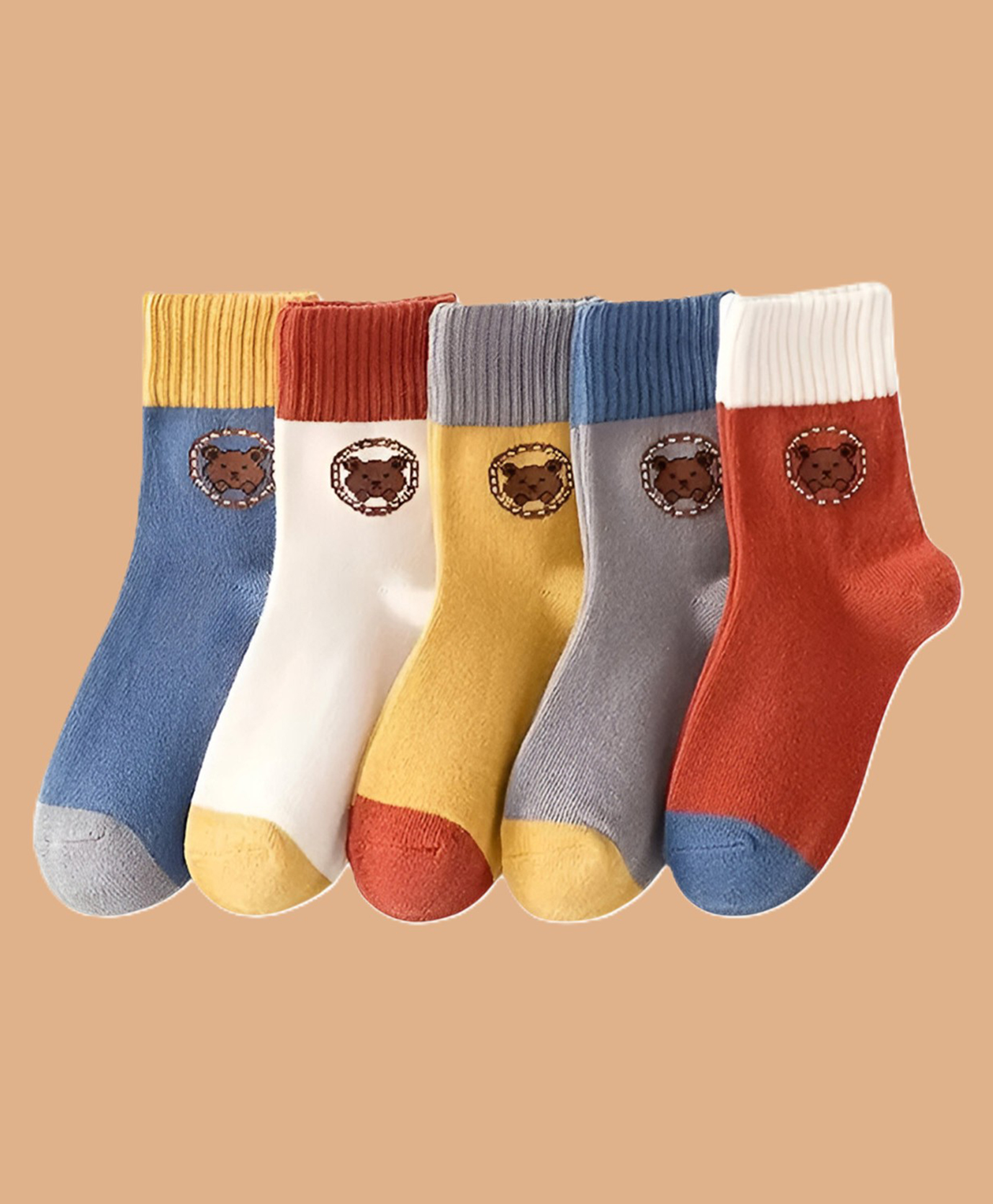 SYGA 5 Pairs Cotton Bear Print Socks - Multi Colour-image-28