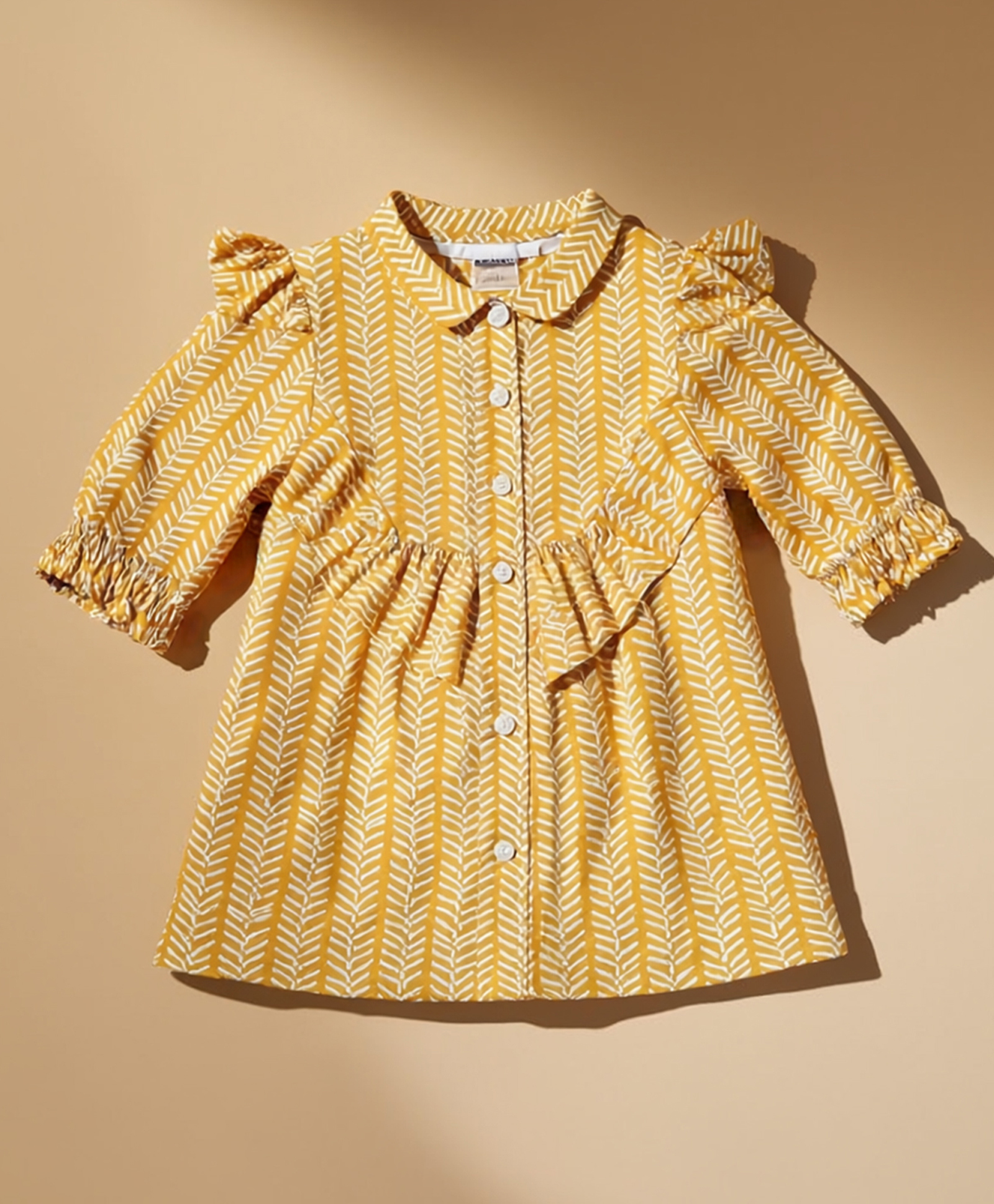 PURPLE UNITED KIDS Cotton Blend Woven Full Sleeves Abstract Printed Shirt Style Top - Yellow & White-picture-41