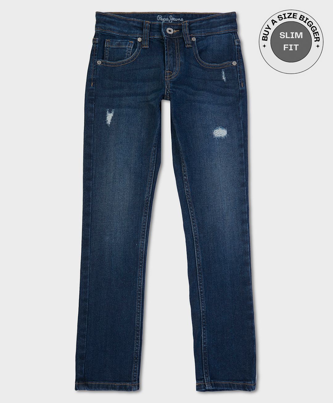 Pepe Jeans Knit Full Length Mid Rise Solid Color Jeans - Navy Blue-picture-21