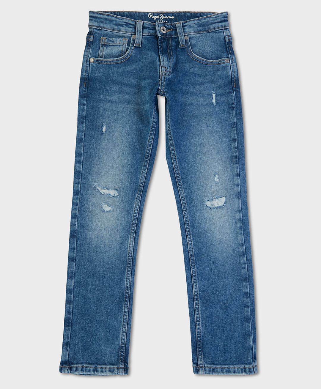 Pepe Jeans Cotton Elastane Knit Full Length Mid Rise Solid Color Jeans - Blue-picture-32