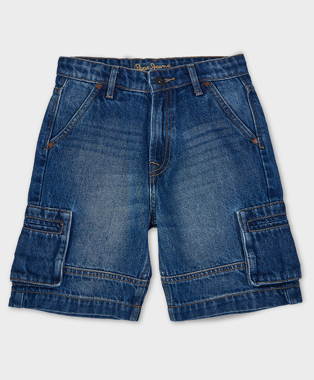 Pepe Jeans 100% Cotton Woven Knee Length Mid Rise Solid Color Shorts with Cargo Pocket - Blue-image-35