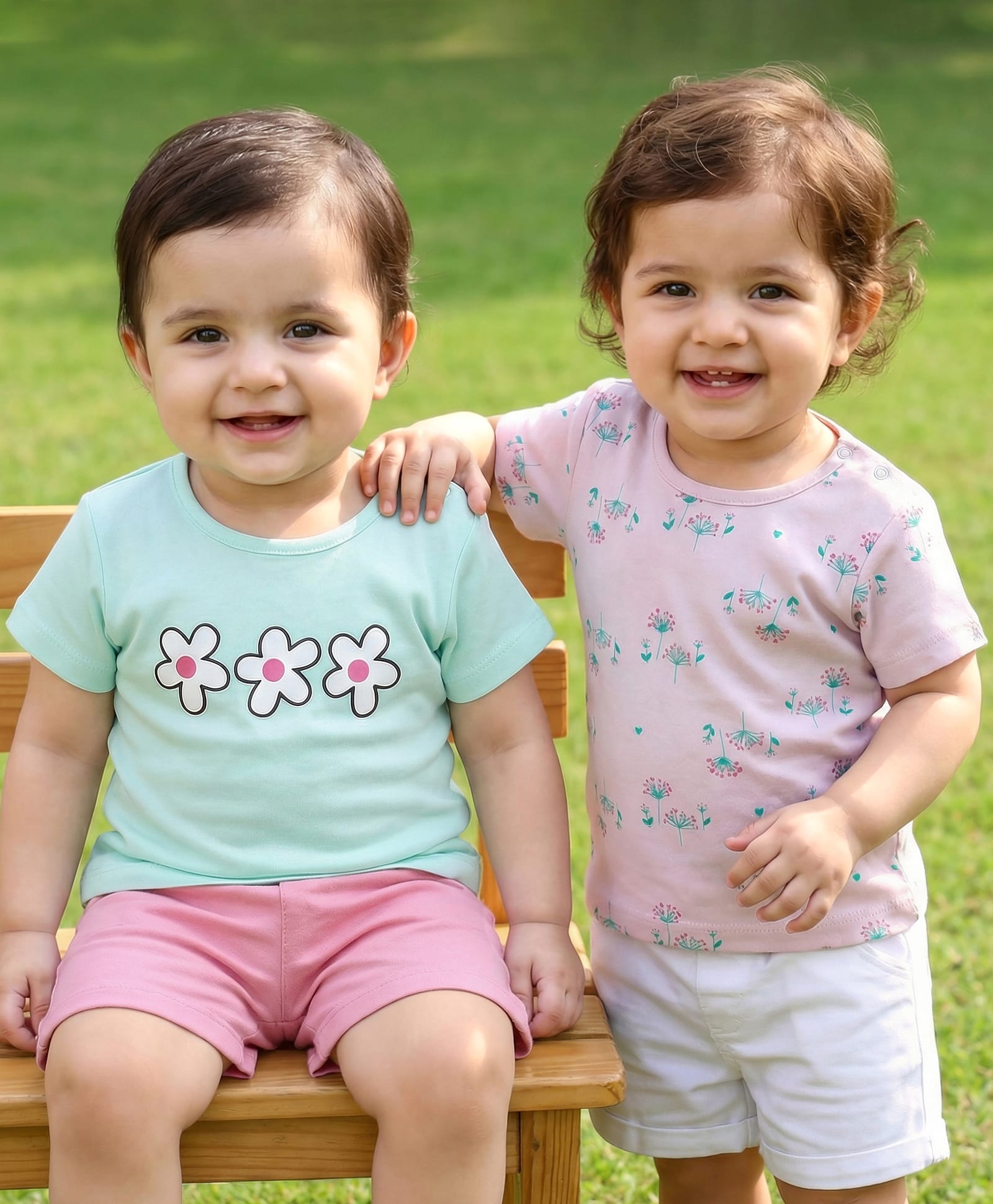 kookie kids india Kookie Kids Interlock Knit Half Sleeves T-Shirts with Floral Print Pack of 2 - Light Blue & Lilac-picture-20