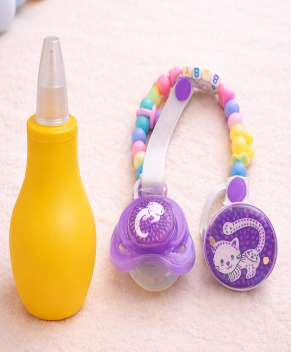 Badal Kidz Baby Combo Nose Sucker & Pacifier With Chain| Safe Nasal Aspirator + BPA-Free Pacifier for Newborns & Infants- Yellow & Grey-image-19