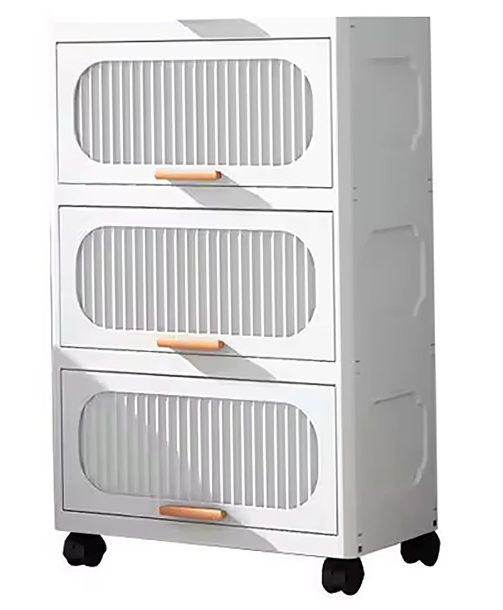 House of Quirk Stackable Collapsible Storage Boxes with Wheels and Doors Versatile Plastic Containers for Home Organization - 3Layer - White