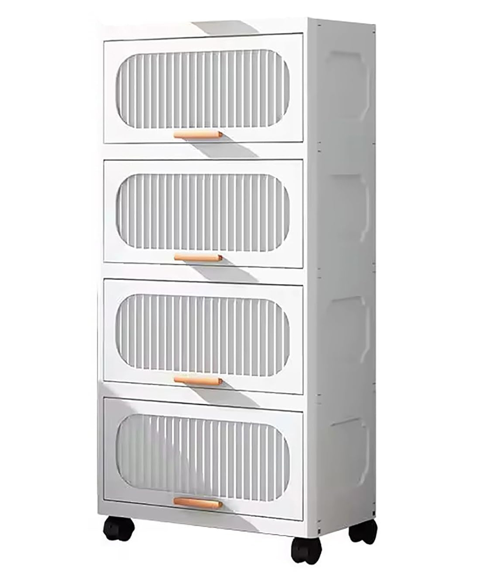 House of Quirk Stackable Collapsible Storage Boxes with Wheels and Doors Versatile Plastic Containers for Home Organization - 4Layer - White