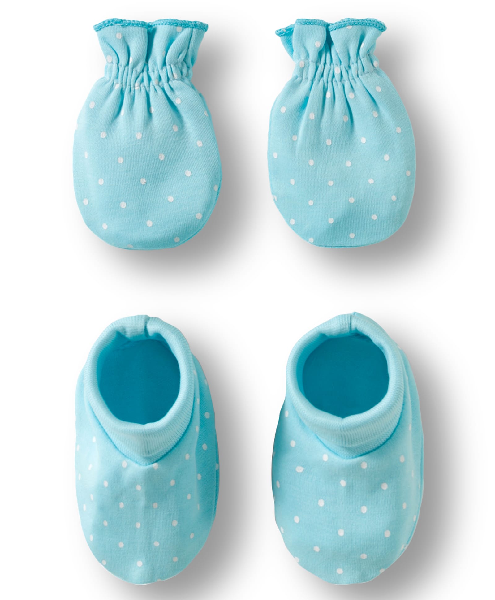 Babyhug 100% Cotton Knit Mittens & Booties Set with Polka Dot Print - Light Blue-image-29